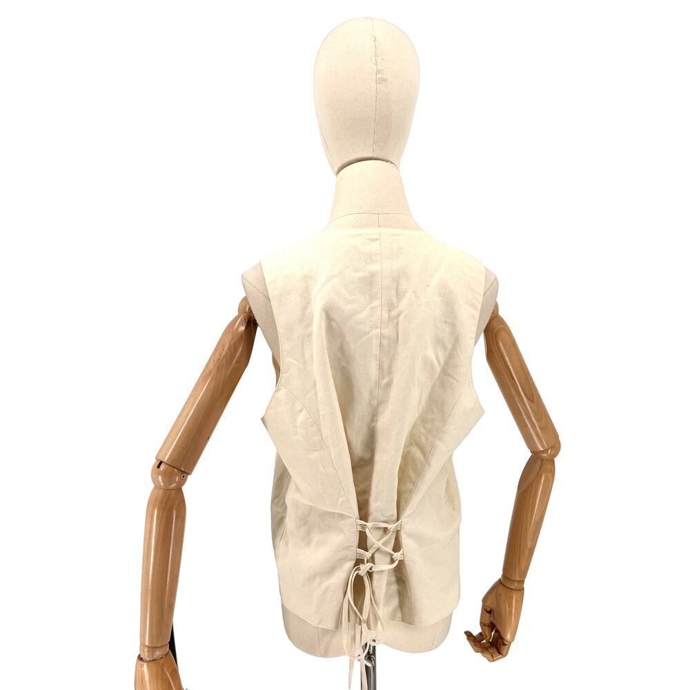 Vintage 90s Bushwacker Cream Linen Cotton Minimalist Eyelet Lace Back Vest - Picture 3 of 8